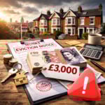 Section 8 eviction notice with £3,000 costs highlighted against UK rental homes backdrop