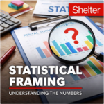 Magnifying glass highlighting rental survey charts illustrating statistical framing in housing data debate