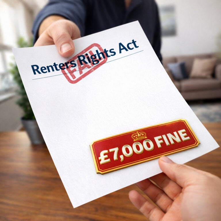 Renters’ Rights Act information sheet highlighting a £7,000 fine for landlords missing the 31 May 2026 deadline