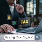 Person using a laptop to search for Making Tax Digital tax software and information ahead of the HMRC deadline.