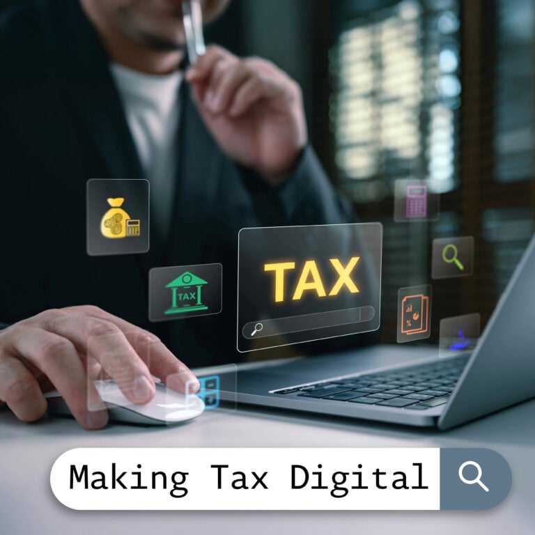 Person using a laptop to search for Making Tax Digital tax software and information ahead of the HMRC deadline.