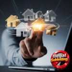 Digital houses connected around a central home icon symbolising monitoring of rental properties and illegal subletting.
