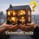 Model house held in hands with tenants inside, illustrating Universal Credit challenges for private landlords