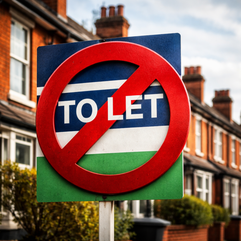 Letting board crossed out on residential street highlighting restrictions on rental signage in Nottingham