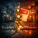 Falling coins and £7,000 fine notice symbolising penalties under Renters' Rights Act changes