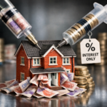 Model house with cash, coins and an interest-only tag illustrating rising buy-to-let borrowing costs