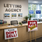 Letting agency office with for sale and to let signs highlighting landlord exits from rental market