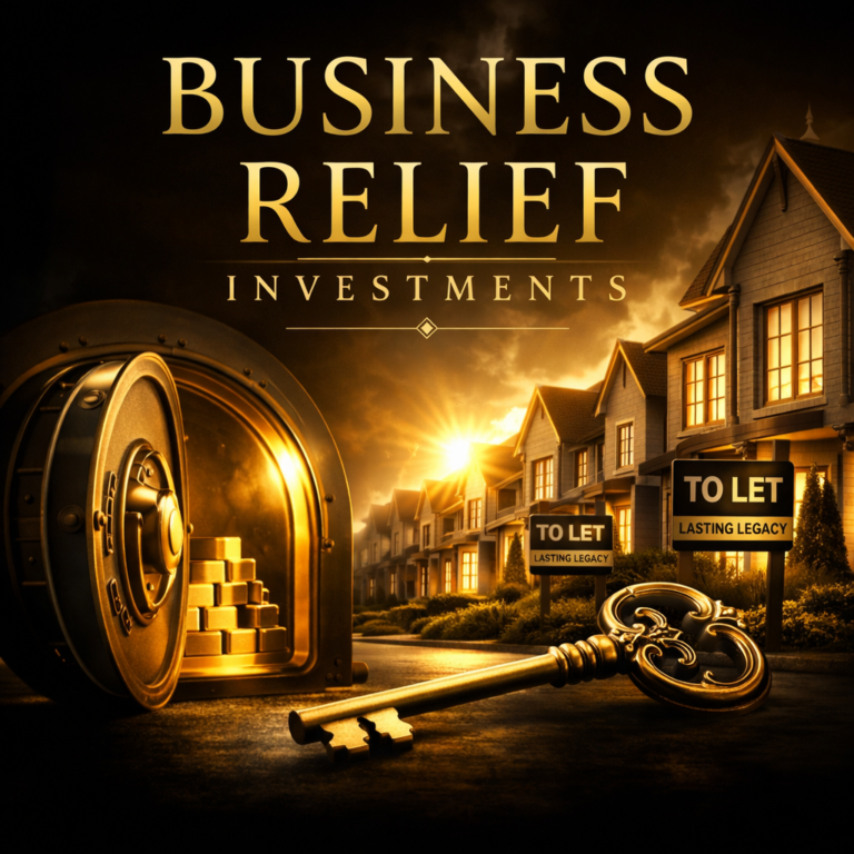 Gold vault with bars and key beside rental homes symbolising property equity and inheritance tax planning