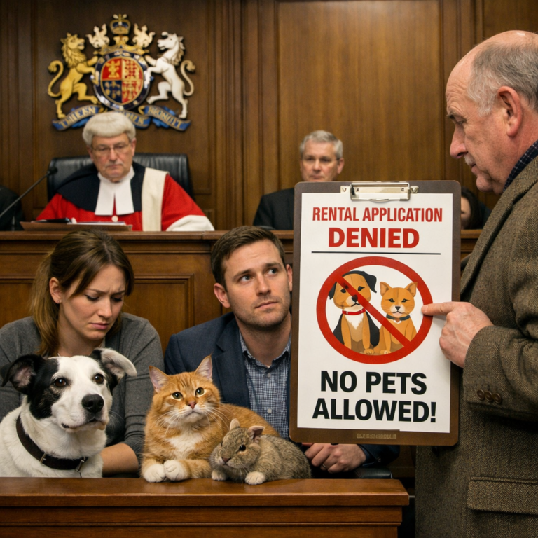 Tenants with pets face rental rejection as landlord enforces no-pets policy in court setting