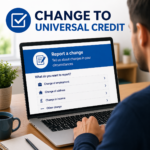 Tenant reporting a change in circumstances for Universal Credit on a laptop