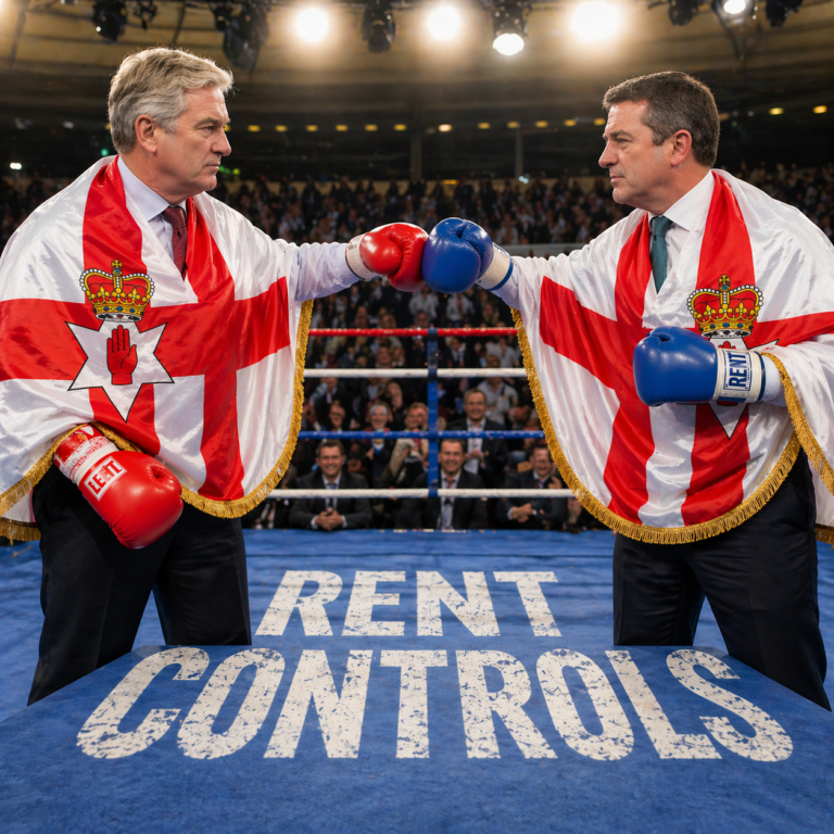 Northern Ireland politicians in boxing gloves debate rent controls in a staged ring face-off