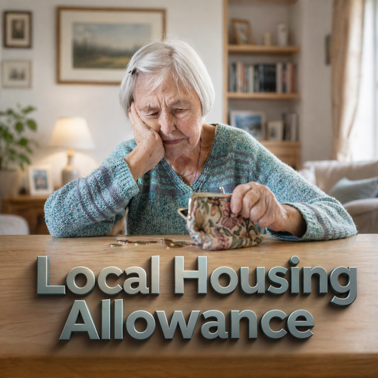 Elderly woman counts coins from her purse to illustrate Local Housing Allowance shortfalls for older renters