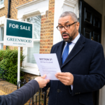 Man reacts to receiving Section 21 eviction notice outside home with for sale sign