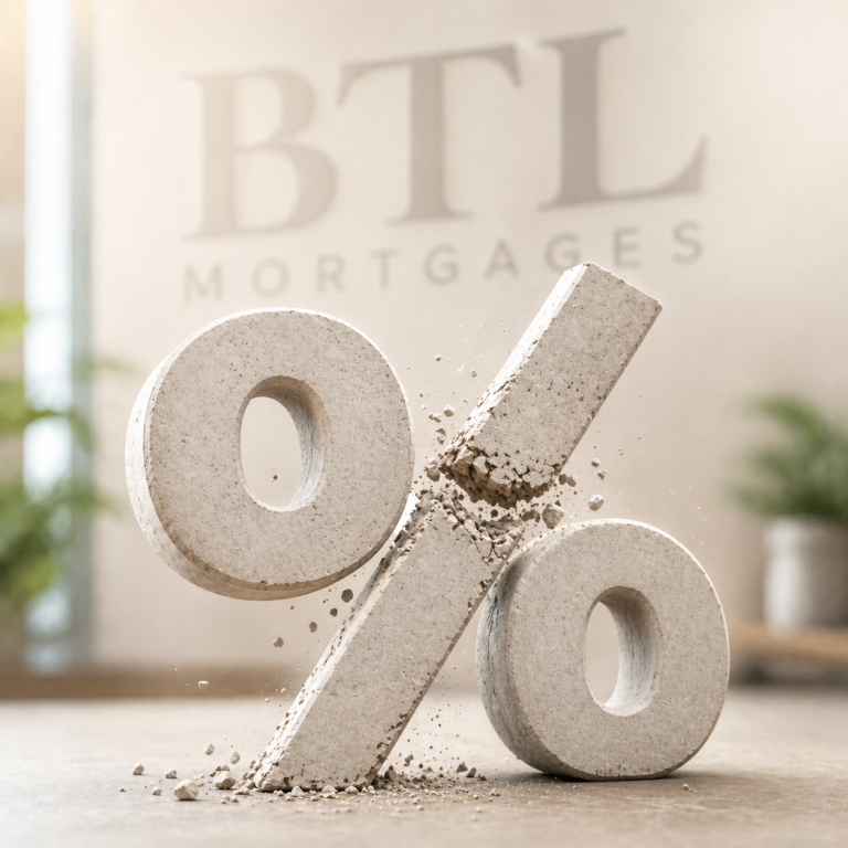 Crumbling percentage symbol representing falling buy-to-let mortgage rates
