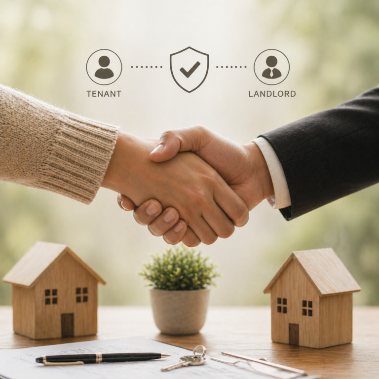 Tenant and landlord handshake symbolising trust, communication, and positive renting relationships