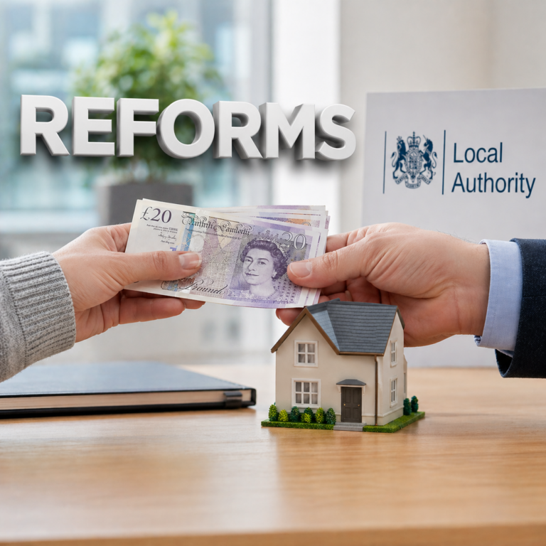 Exchange of cash for a model house symbolising Right to Buy housing reforms