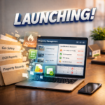 Property management dashboard showing compliance tracking, certificates, and landlord records on a laptop