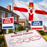 Northern Ireland rental reform concept showing homes for sale signs, notice periods and the Northern Ireland flag