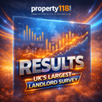 Property118 landlord survey results graphic showing rising trends, charts, and UK rental market data