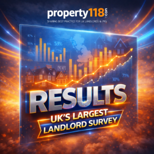 ABOUT US Property118 landlord survey results graphic showing rising trends, charts, and UK rental market data