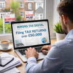 Man filing digital tax return on laptop showing Making Tax Digital updates for income over £50,000