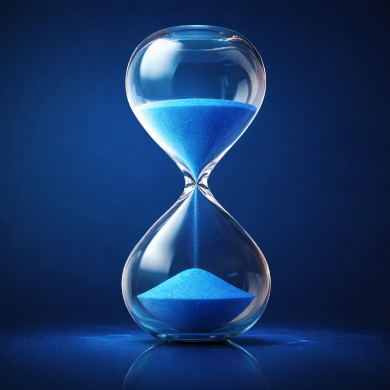 Blue sand flowing through a glass hourglass symbolising timing in property sales decisions