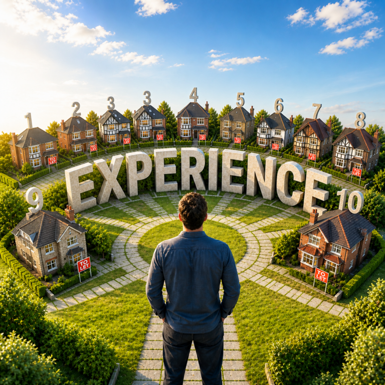 Landlord viewing multiple rental properties illustrating large portfolio scale and strategic investment approach