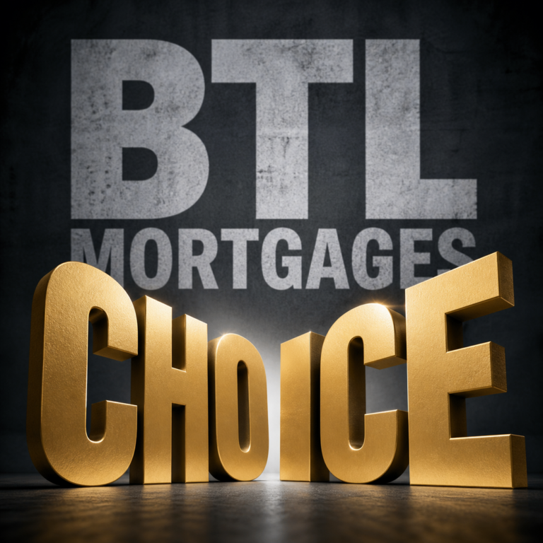 BTL mortgages choice concept with gold “Choice” text highlighting buy-to-let mortgage options