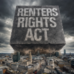 Giant “Renters Rights Act” block looming over Sheffield city centre skyline to illustrate rental market pressure