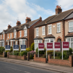 UK terraced homes with for sale and sold signs highlighting realistic house pricing