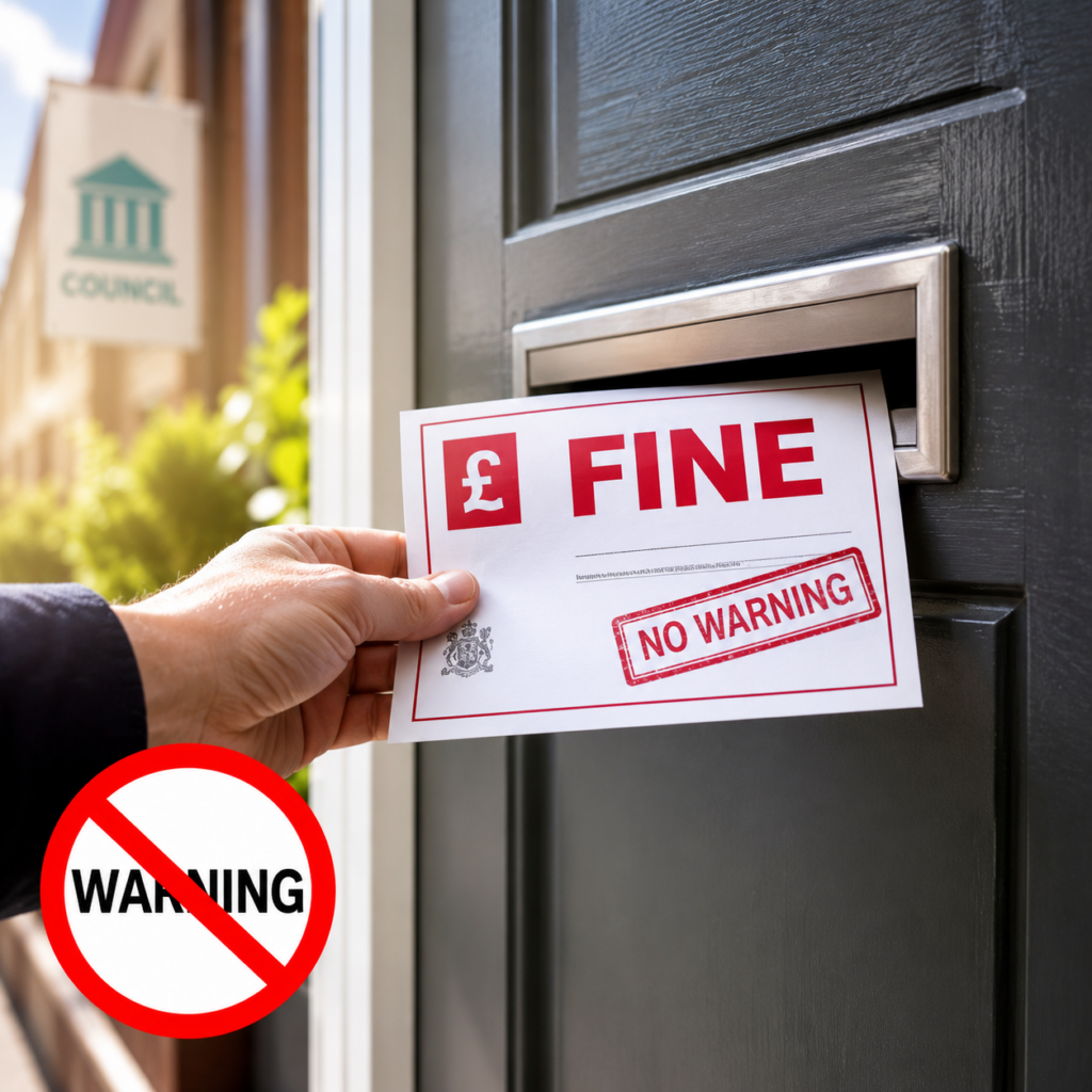 Council enforcement fine notice being delivered through a landlord’s letterbox without prior warning
