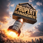 Rocket labelled “Renters Rights Bill” launching beneath a property management sign to illustrate rising landlord compliance demands.