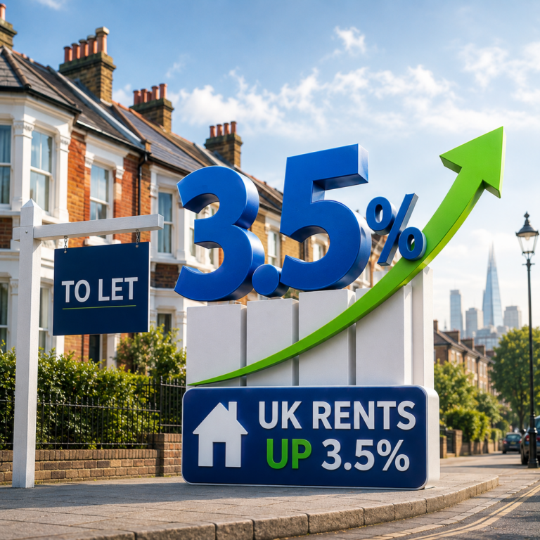 UK rental prices rise 3.5% with to let sign and upward trend graphic