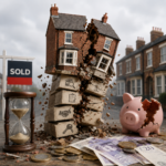Collapsing house sale symbolising failed UK property transactions and wasted moving costs