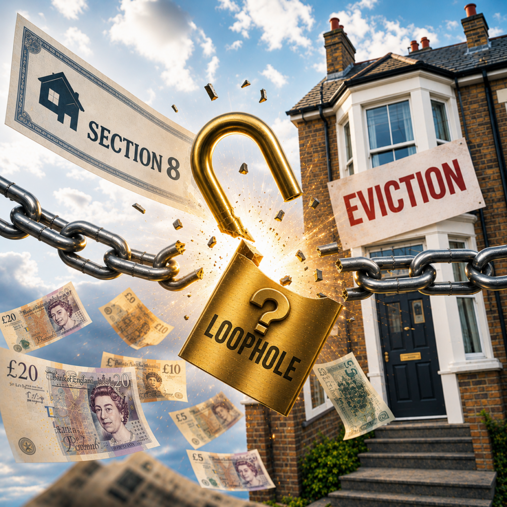 Broken padlock symbolising eviction loopholes and Section 8 rent arrears disputes in UK housing