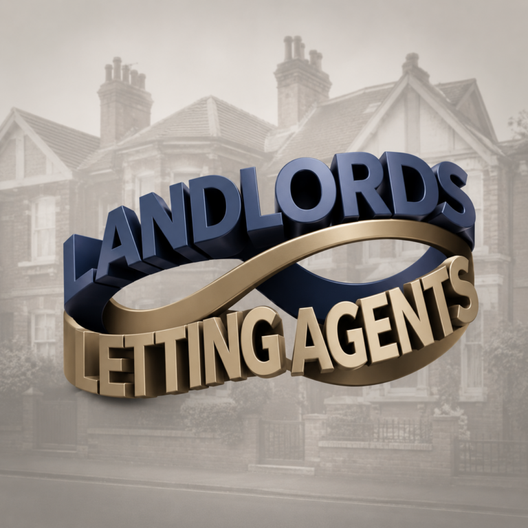 Landlords and letting agents partnership announcement with residential property background