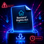 Renters’ Rights Act information sheet with penalty and deadline warnings for landlords