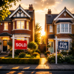 Two neighbouring houses with sold and for sale signs highlighting property pricing and landlord sales decisions.
