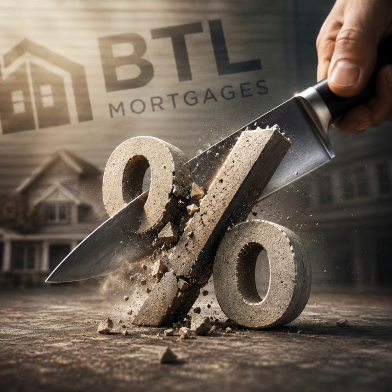 Knife cutting a percentage symbol for buy-to-let mortgage rate changes