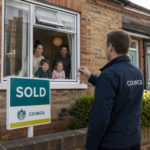 Council representative hands over keys as tenants remain in their homes following a council housing purchase