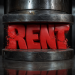 Hydraulic press crushing the word “RENT” to illustrate pressure in the UK rental market