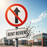 Cracked rent review sign symbolising proposed ban on upward-only commercial lease rent reviews