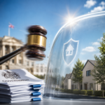 Judge’s gavel and UK government papers beside protected homes, illustrating oversight of social housing landlords.
