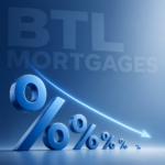 Graphic showing falling buy-to-let mortgage rates with percentage symbols and a downward arrow.