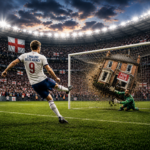 Football-themed illustration showing Landlord Sales Agency scoring a winning goal with a house for sale in the net.