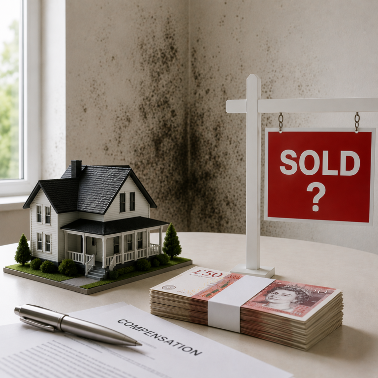Compensation claim over mould issues after a landlord sold the flat, with house model, cash and paperwork.