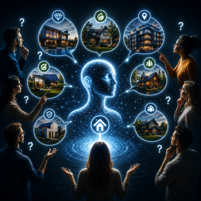 AI-powered property search concept showing renters discovering homes based on lifestyle and neighbourhood preferences.