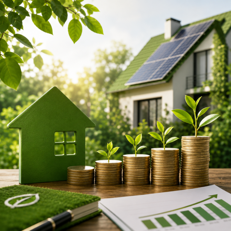 Sustainable property investment with solar panels, energy-efficient housing and growing green returns