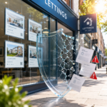 Cracked shield outside a letting agency symbolising poor renter protection and unresolved housing issues