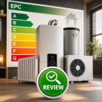 EPC energy rating chart with heating systems and review icon highlighting landlord heating upgrades